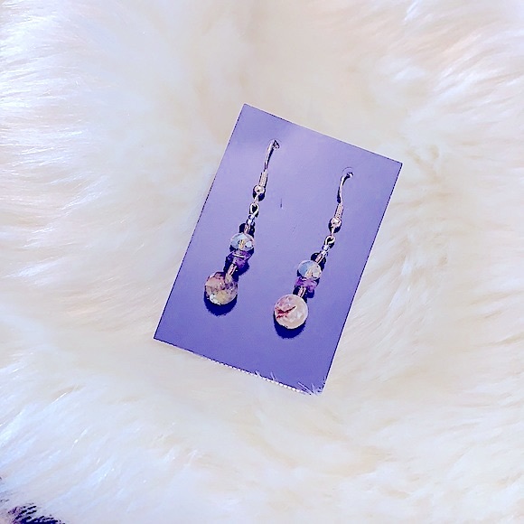 New Handmade Beaded Earrings Amethyst Natural Healing Gemstones, Hypoallergenic - Picture 2 of 16